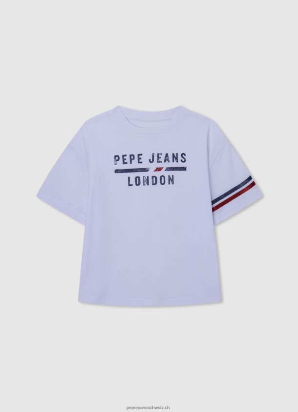 Boxy Fit T-Shirt mit Logo-Print Mädchen Pepe Jeans Weiss 84XH6T1449