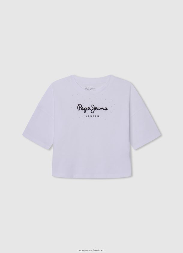 Boxy Fit T-Shirt mit Logo-Print Mädchen Pepe Jeans Weiss 84XH6T1481