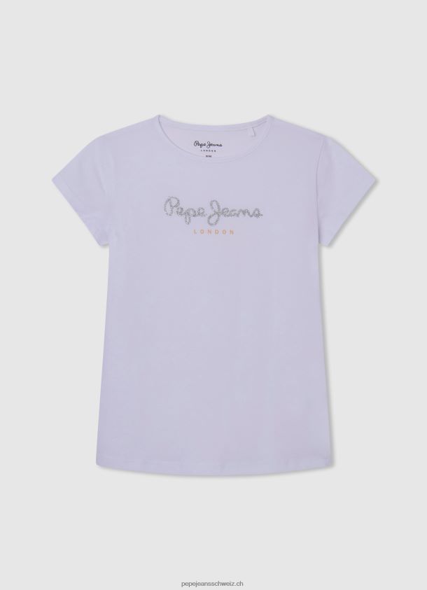 Glitzer-Logo-T-Shirt Mädchen Pepe Jeans Weiss 84XH6T1458