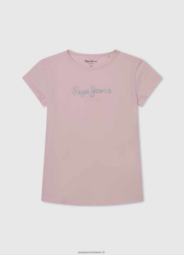 Glitzer-Logo-T-Shirt Mädchen Pepe Jeans zartes Rosa 84XH6T1464