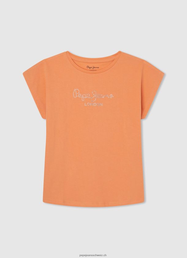 T-Shirt aus Baumwolle mit Strass-Logo Mädchen Pepe Jeans Pfirsich 84XH6T1451
