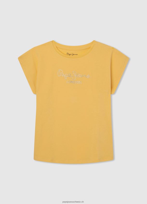 T-Shirt aus Baumwolle mit Strass-Logo Mädchen Pepe Jeans scheinen 84XH6T1433