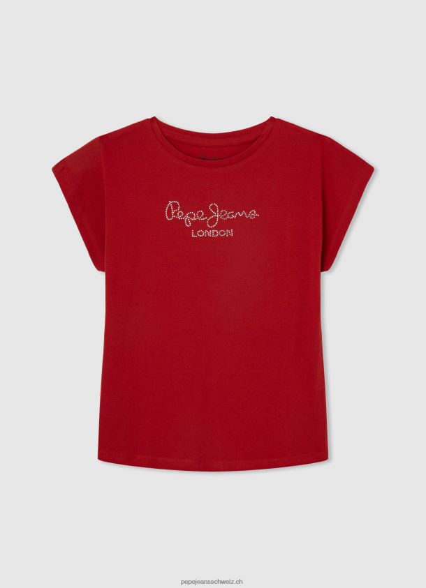 T-Shirt aus Baumwolle mit Strass-Logo Mädchen Pepe Jeans studiorot 84XH6T1450