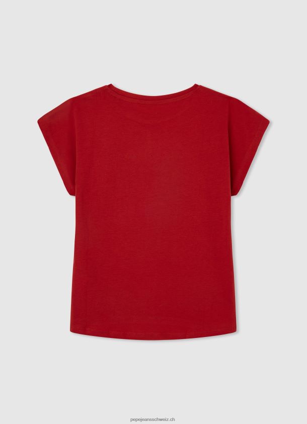 T-Shirt aus Baumwolle mit Strass-Logo Mädchen Pepe Jeans studiorot 84XH6T1450