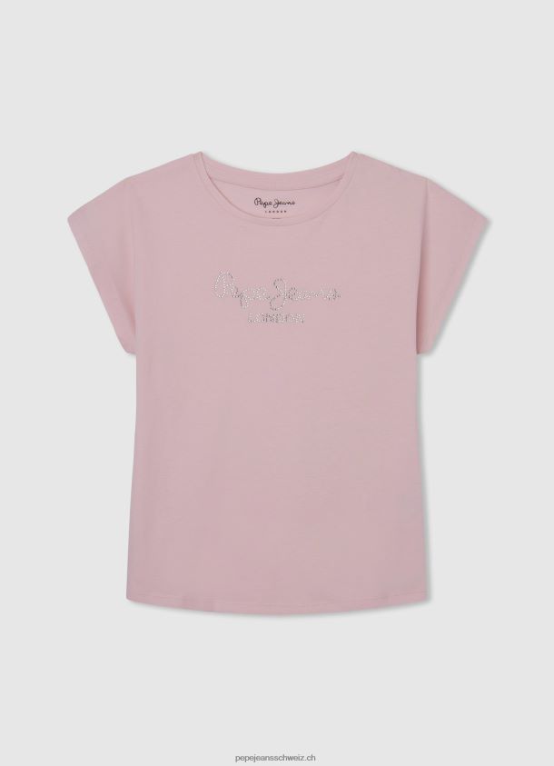 T-Shirt aus Baumwolle mit Strass-Logo Mädchen Pepe Jeans zartes Rosa 84XH6T1431