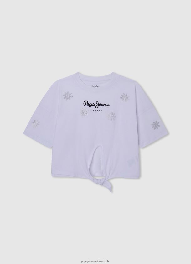 T-Shirt mit Blumenstrass Mädchen Pepe Jeans Weiss 84XH6T1475