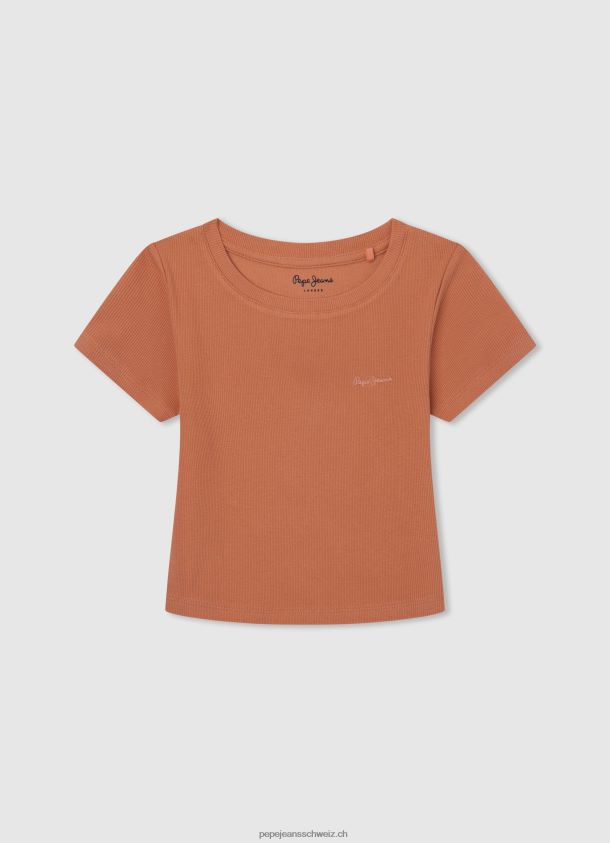 geripptes Shirt mit gesticktem Logo Mädchen Pepe Jeans Pfirsich 84XH6T1461