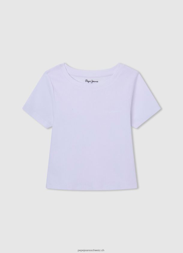 geripptes Shirt mit gesticktem Logo Mädchen Pepe Jeans Weiss 84XH6T1459
