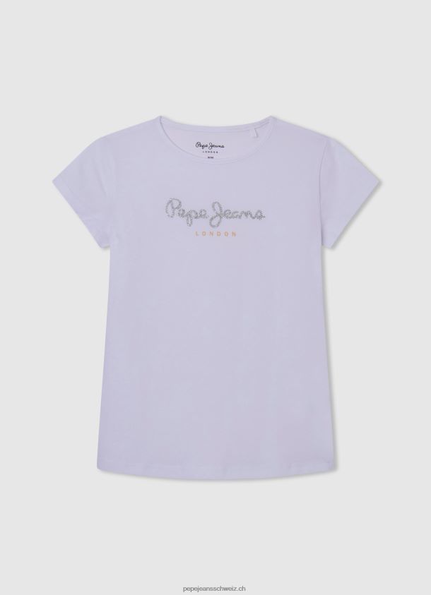 geripptes Shirt mit gesticktem Logo Mädchen Pepe Jeans Weiss 84XH6T1459