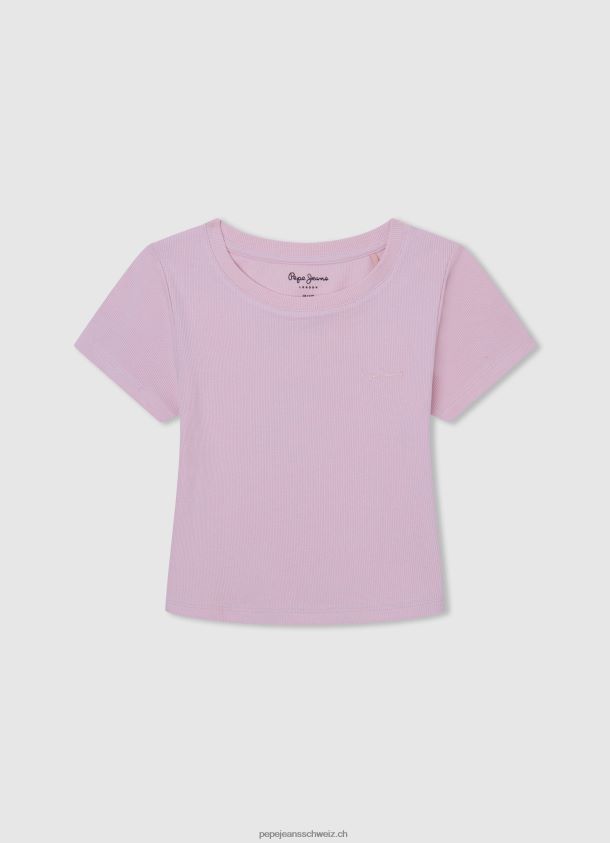 geripptes Shirt mit gesticktem Logo Mädchen Pepe Jeans zartes Rosa 84XH6T1460