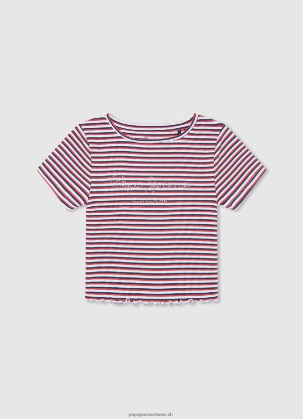 geripptes T-Shirt mit gestreiftem Aufdruck Mädchen Pepe Jeans Ozean 84XH6T1466