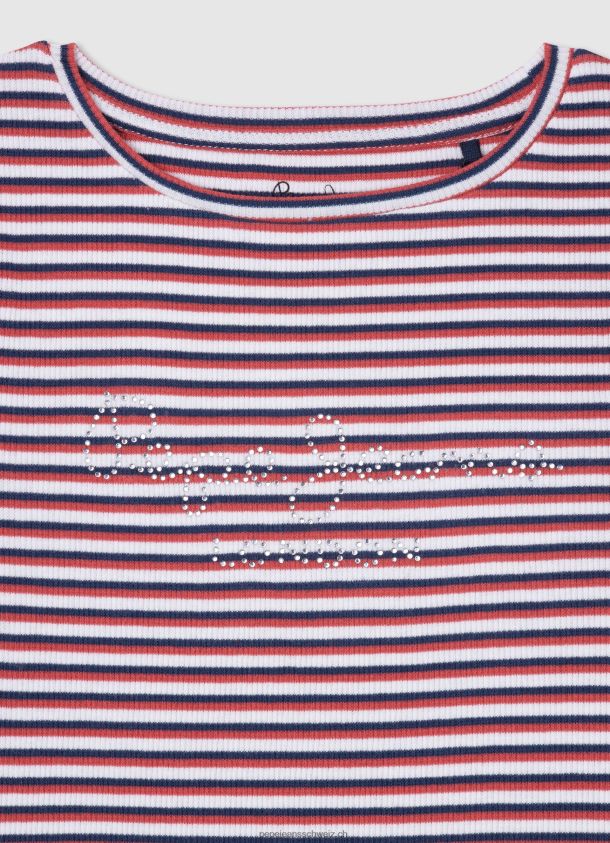 geripptes T-Shirt mit gestreiftem Aufdruck Mädchen Pepe Jeans Ozean 84XH6T1466
