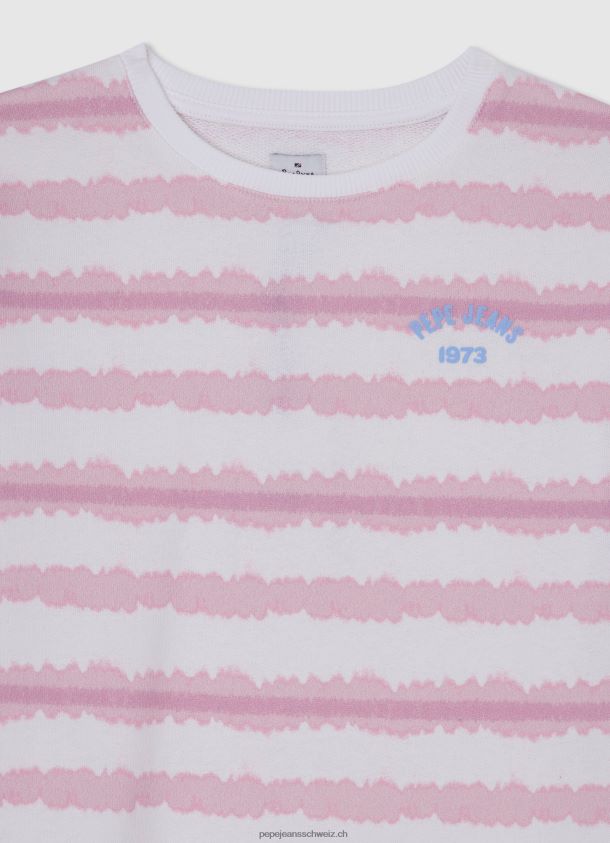 Baumwollpullover mit ausgeblichenen Streifen Mädchen Pepe Jeans zartes Rosa 84XH6T1409