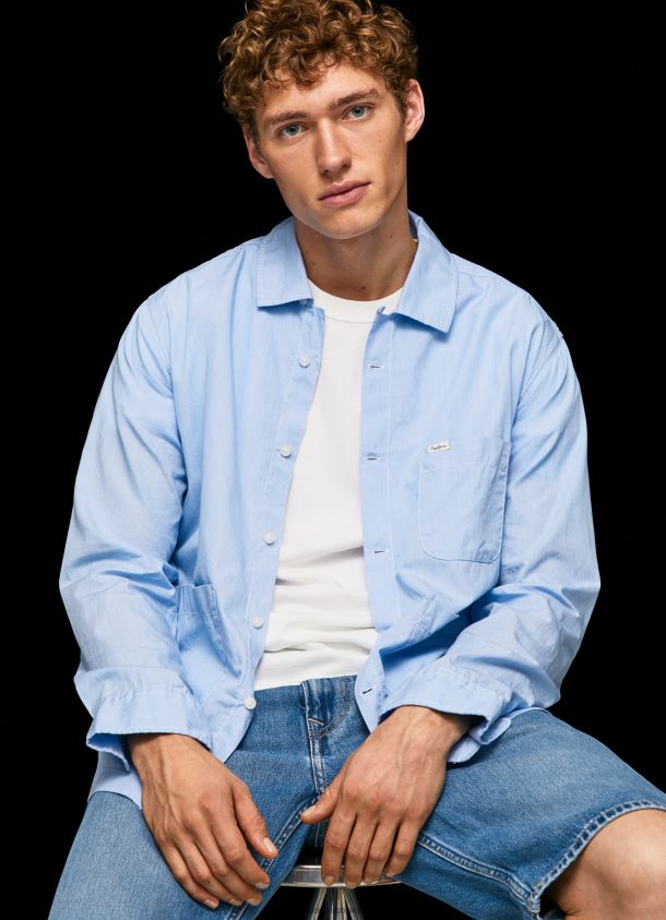 Lambert Fil a Fil Hemd mit gerader Passform Männer Pepe Jeans blau bleichen 84XH6T1030
