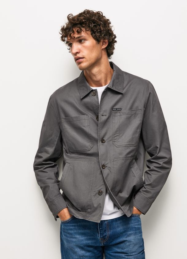 Locker geschnittenes Twill-Überhemd Männer Pepe Jeans schwarz gewaschen 84XH6T1047