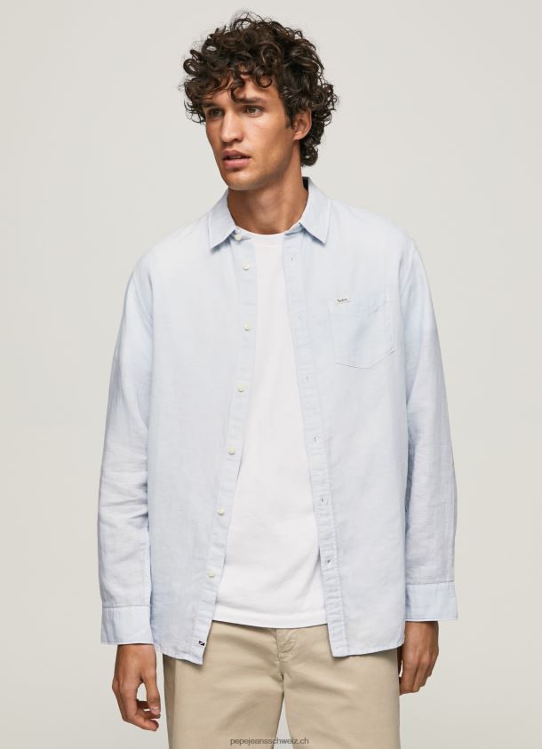Parker langärmliges Hemd Männer Pepe Jeans blau bleichen 84XH6T1071
