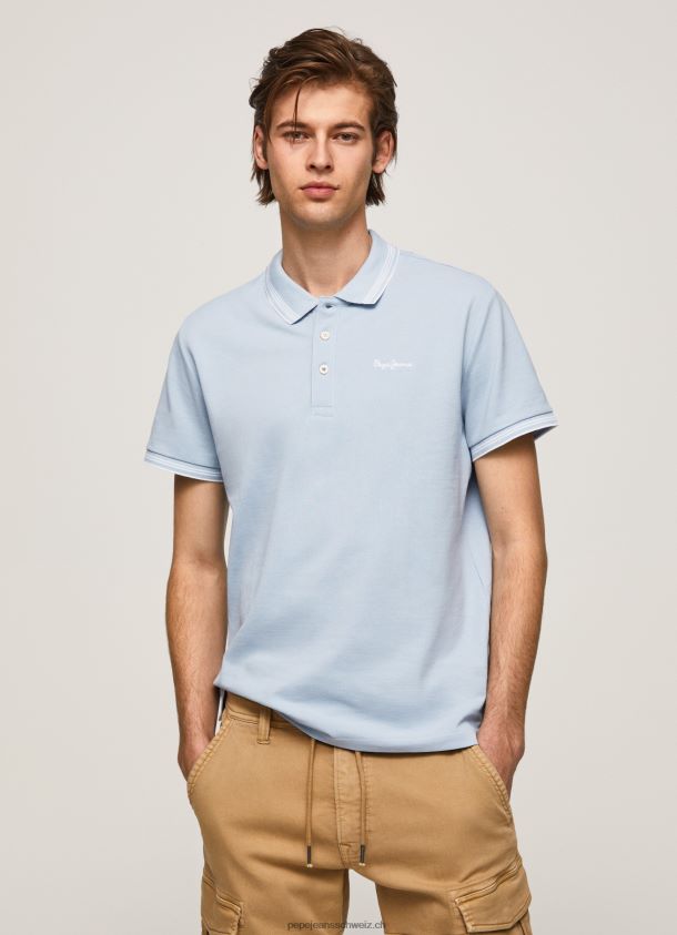 gesticktes Pikee-Poloshirt mit Logo Männer Pepe Jeans blau bleichen 84XH6T1080