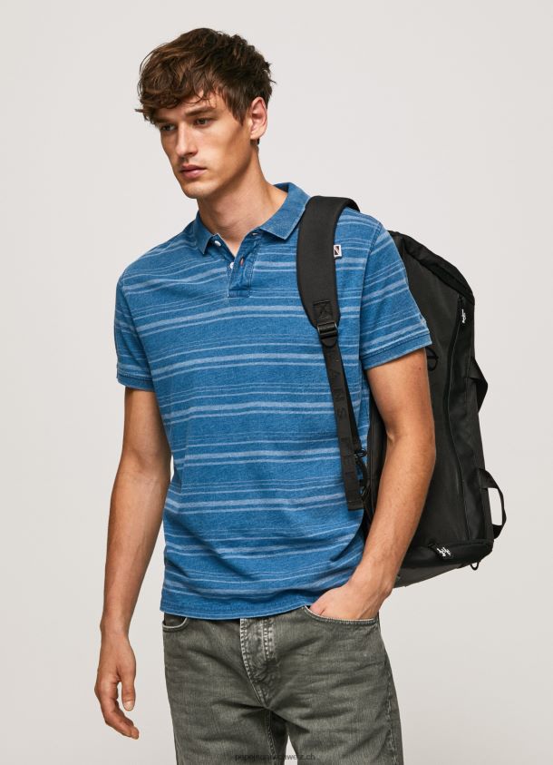 gestreiftes Poloshirt aus bedruckter Baumwolle Männer Pepe Jeans Indigo 84XH6T1083