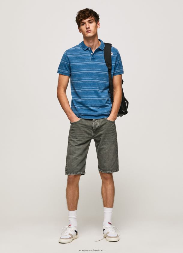 gestreiftes Poloshirt aus bedruckter Baumwolle Männer Pepe Jeans Indigo 84XH6T1083
