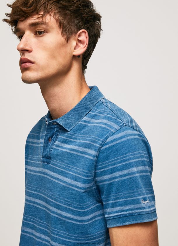 gestreiftes Poloshirt aus bedruckter Baumwolle Männer Pepe Jeans Indigo 84XH6T1083