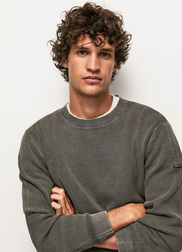 Baumwolljersey in Waffelstrick Männer Pepe Jeans schwarz gewaschen 84XH6T854