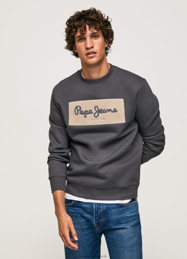 Baumwollpullover mit aufgesticktem Logo Männer Pepe Jeans schwarz gewaschen 84XH6T872