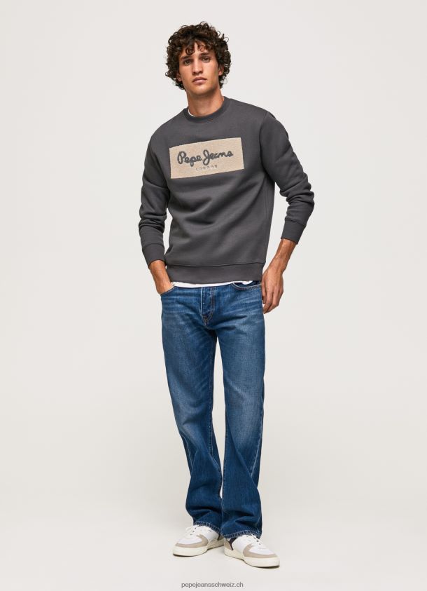 Baumwollpullover mit aufgesticktem Logo Männer Pepe Jeans schwarz gewaschen 84XH6T872