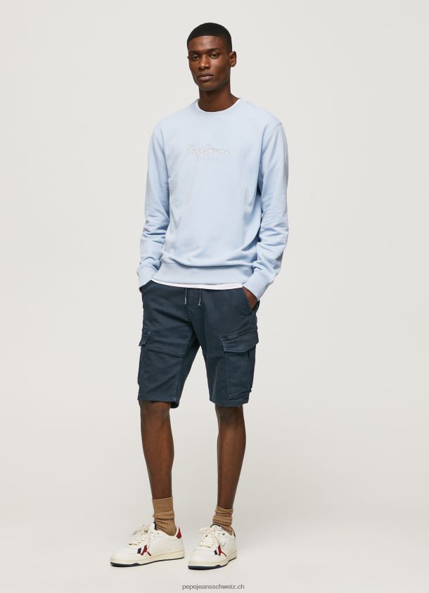 Baumwollpullover mit bedrucktem Logo Männer Pepe Jeans blau bleichen 84XH6T876