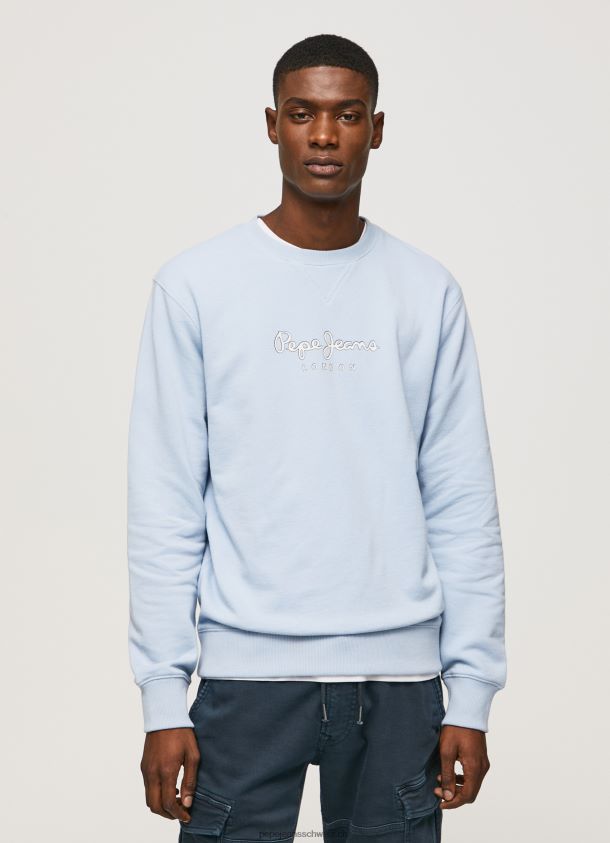 Baumwollpullover mit bedrucktem Logo Männer Pepe Jeans blau bleichen 84XH6T876