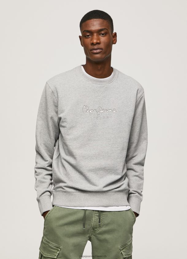 Baumwollpullover mit bedrucktem Logo Männer Pepe Jeans grau meliert 84XH6T895