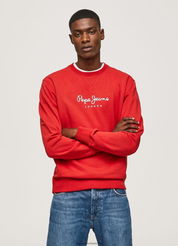 Baumwollpullover mit bedrucktem Logo Männer Pepe Jeans studiorot 84XH6T890