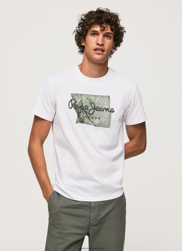 Baumwoll-Logo-T-Shirt Männer Pepe Jeans Weiss 84XH6T938