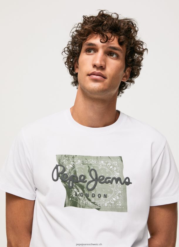 Baumwoll-Logo-T-Shirt Männer Pepe Jeans Weiss 84XH6T938