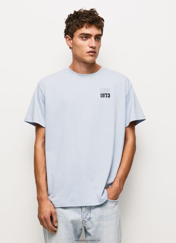 Baumwoll-T-Shirt mit 1973-Logo Männer Pepe Jeans blau bleichen 84XH6T924