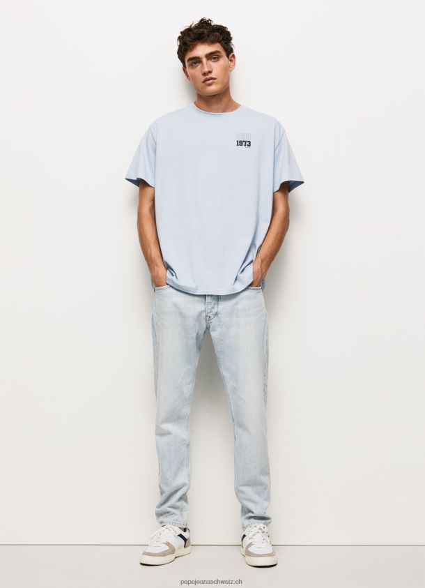 Baumwoll-T-Shirt mit 1973-Logo Männer Pepe Jeans blau bleichen 84XH6T924