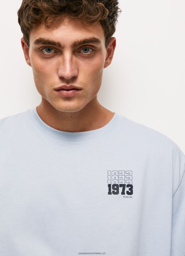 Baumwoll-T-Shirt mit 1973-Logo Männer Pepe Jeans blau bleichen 84XH6T924