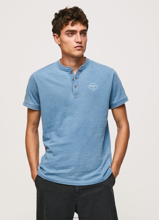 Baumwoll-T-Shirt mit Bäckerkragen Männer Pepe Jeans hellblau 84XH6T965