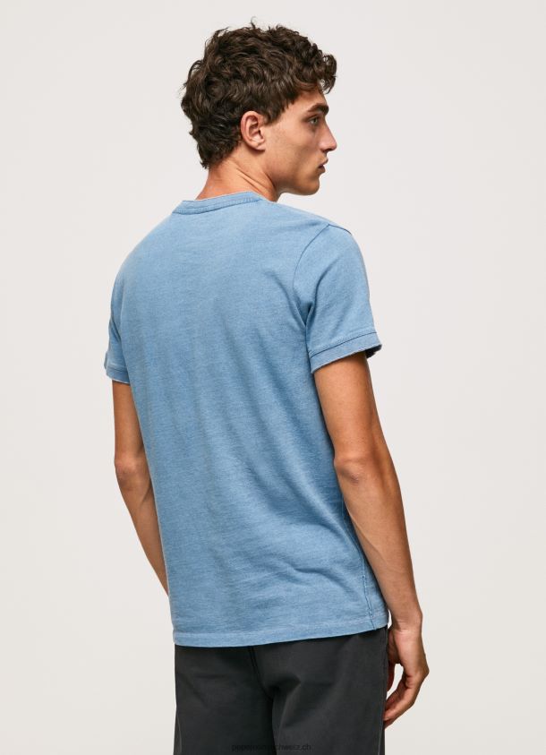 Baumwoll-T-Shirt mit Bäckerkragen Männer Pepe Jeans hellblau 84XH6T965