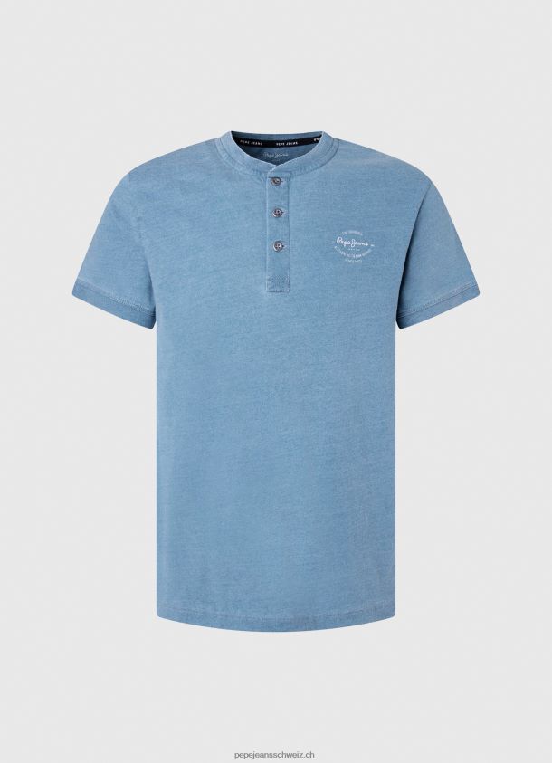 Baumwoll-T-Shirt mit Bäckerkragen Männer Pepe Jeans hellblau 84XH6T965