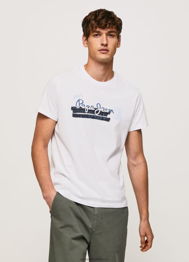 Baumwoll-T-Shirt mit Bürsten-Logo Männer Pepe Jeans Weiss 84XH6T930