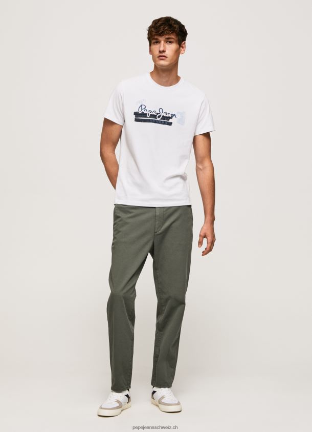 Baumwoll-T-Shirt mit Bürsten-Logo Männer Pepe Jeans Weiss 84XH6T930