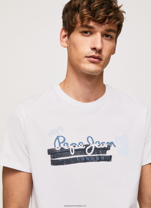 Baumwoll-T-Shirt mit Bürsten-Logo Männer Pepe Jeans Weiss 84XH6T930