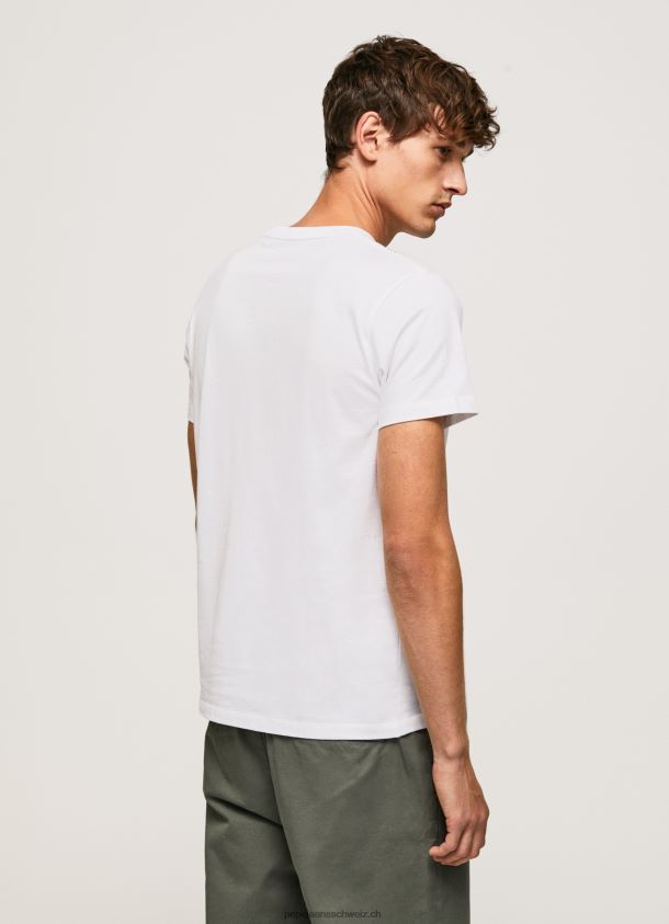 Baumwoll-T-Shirt mit Bürsten-Logo Männer Pepe Jeans Weiss 84XH6T930