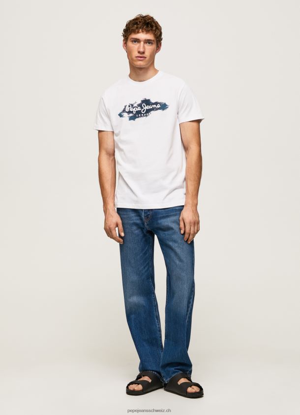 Baumwoll-T-Shirt mit Bürsten-Logo Männer Pepe Jeans Weiss 84XH6T952