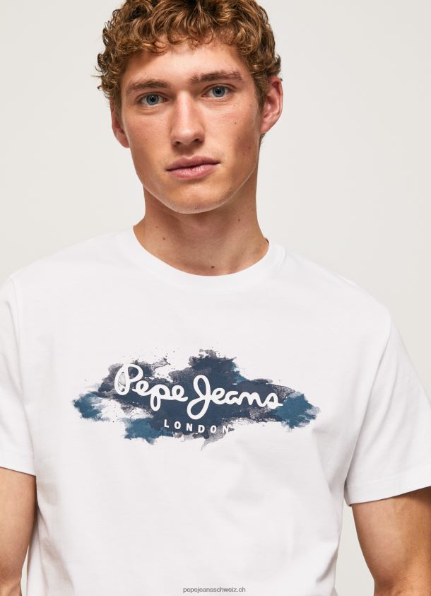 Baumwoll-T-Shirt mit Bürsten-Logo Männer Pepe Jeans Weiss 84XH6T952