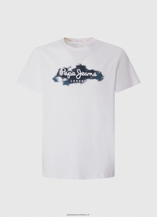 Baumwoll-T-Shirt mit Bürsten-Logo Männer Pepe Jeans Weiss 84XH6T952