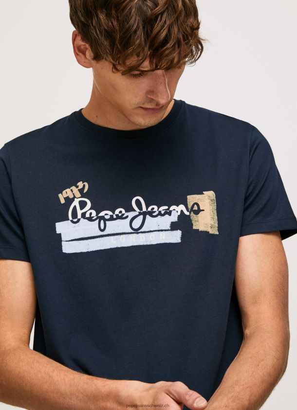 Baumwoll-T-Shirt mit Bürsten-Logo Männer Pepe Jeans dulwich 84XH6T932