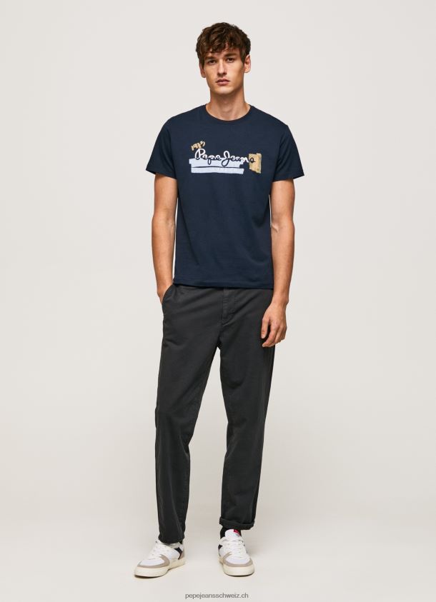 Baumwoll-T-Shirt mit Bürsten-Logo Männer Pepe Jeans dulwich 84XH6T932