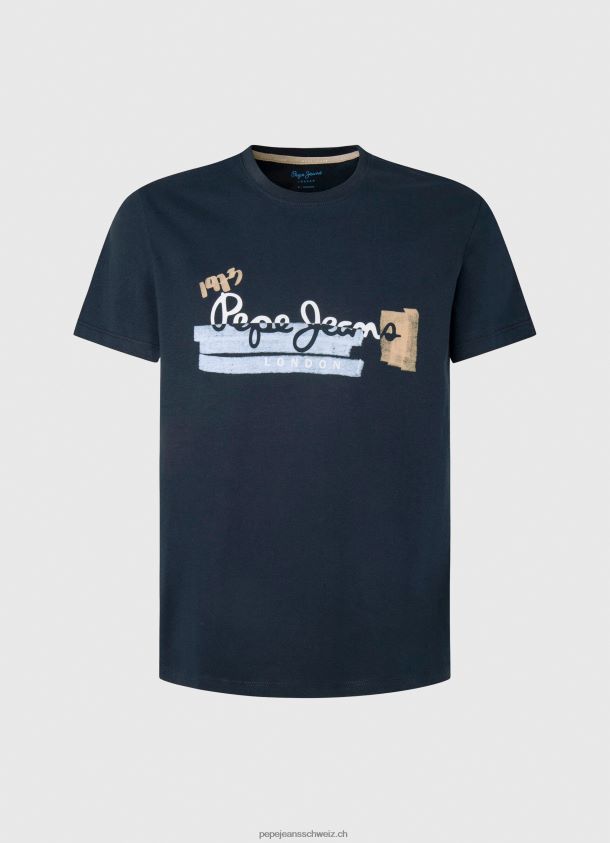 Baumwoll-T-Shirt mit Bürsten-Logo Männer Pepe Jeans dulwich 84XH6T932