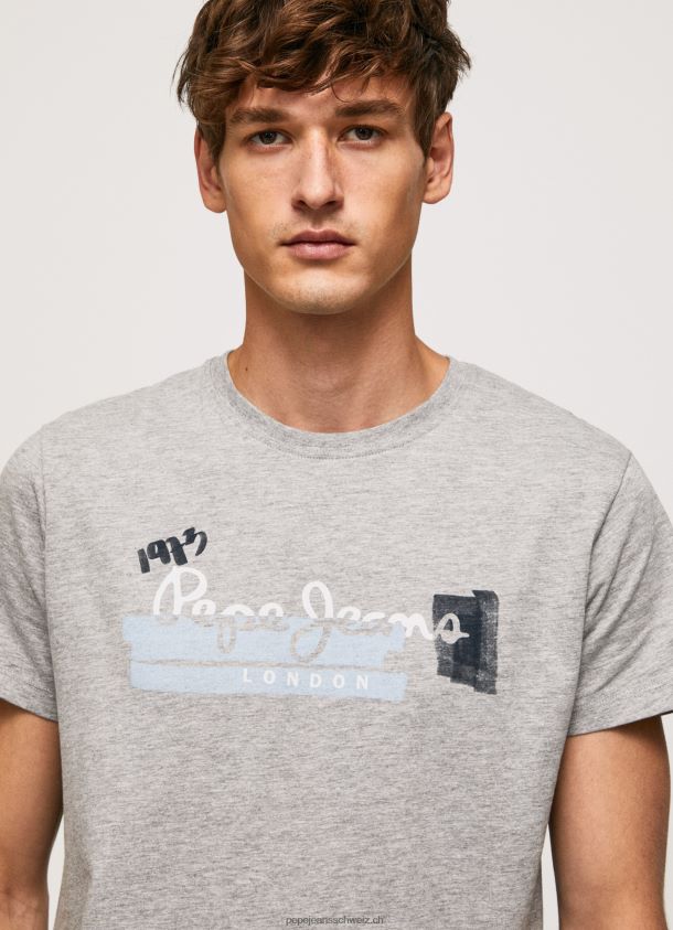 Baumwoll-T-Shirt mit Bürsten-Logo Männer Pepe Jeans grau meliert 84XH6T931